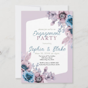 Invitation Partie d'engagement Floral bleu et violet