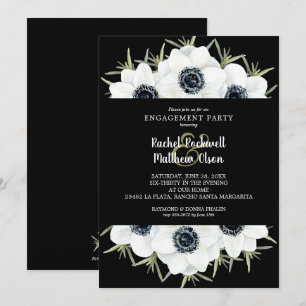 Invitation Partie d'engagement floral noir et blanc