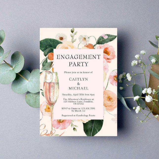 Invitation Partie d'engagement florale à la pêche rose (Créateur téléchargé)