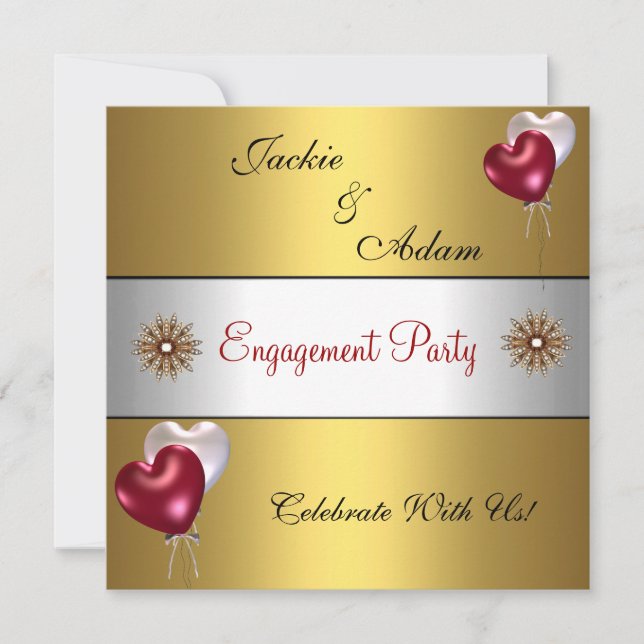 Invitation Partie d'engagement Gold Red White Loons (Devant)