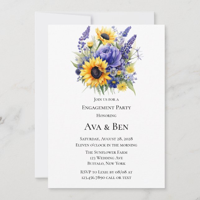 Invitation Partie d'engagement Lavande et tournesols (Devant)