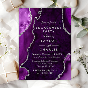 Invitation Partie d'engagement marbre d'âge mauve et argent