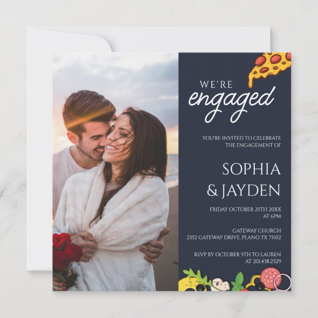 Invitation Partie d'engagement Marine Blue PIZZA Moderne (Devant)