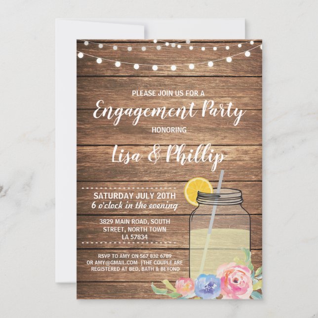 Invitation Partie d'engagement Mason Jar Floral Light Invitat (Devant)