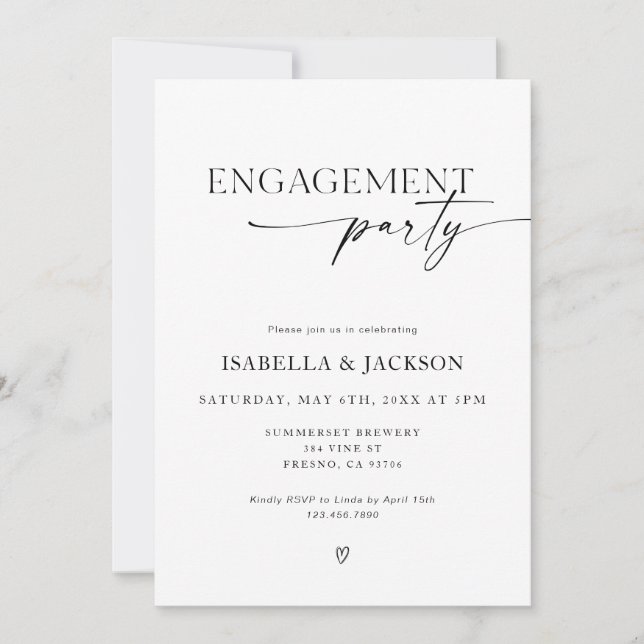 Invitation Partie d'engagement minimaliste des Mariages (Devant)