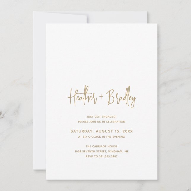 Invitation Partie d'engagement minimaliste Gold Modern (Devant)
