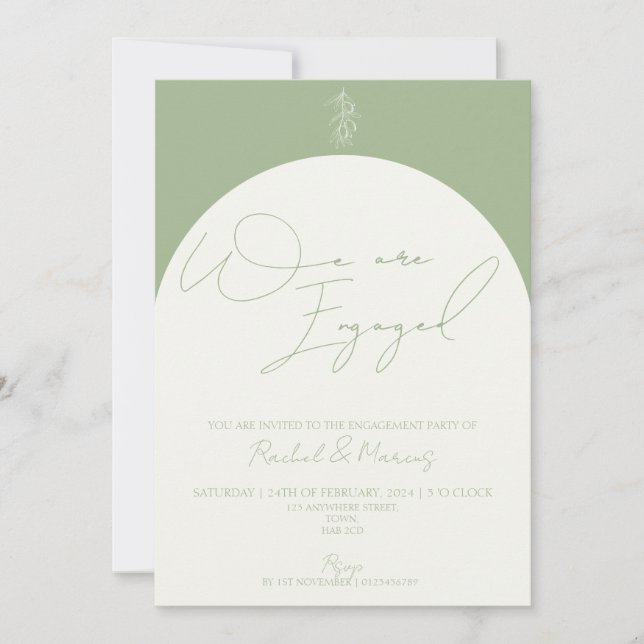 Invitation Partie d'engagement minimaliste moderne en arc d'o (Devant)