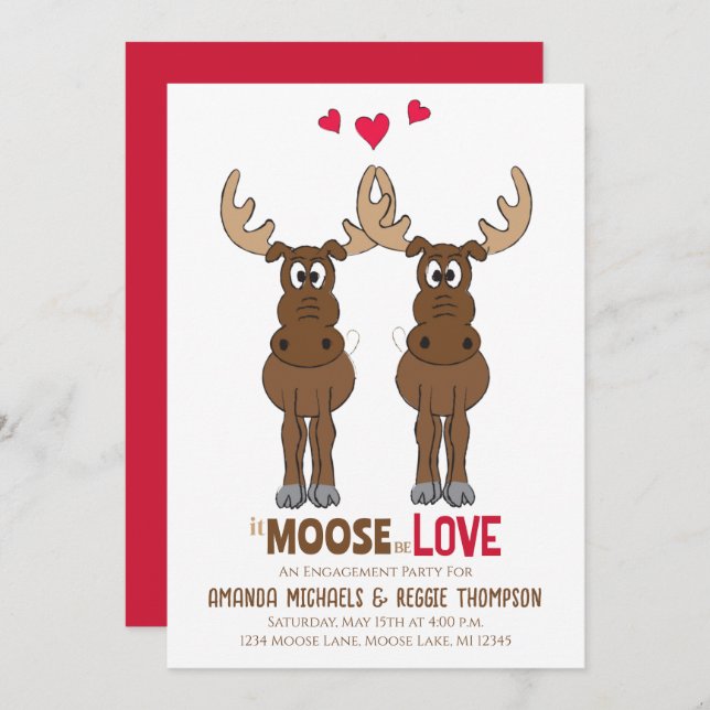 Invitation Partie d'engagement Moose Cute QR Code Facebook (Devant / Derrière)