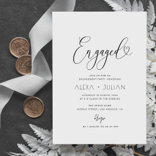 Invitation partie d'engagement noir et blanc du script unique