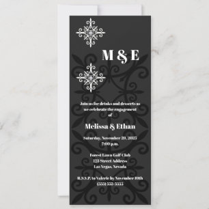 Invitation Partie d'engagement noir et blanc sophistiquée