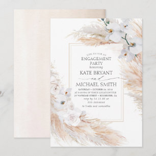 Invitation Partie d'engagement Pampas Grass et Orchidées Blan