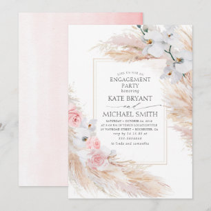 Invitation Partie d'engagement Pampas Grass et Orchidées Blan