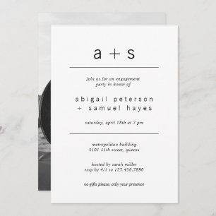 Invitation Partie d'engagement photo monogramme minimaliste