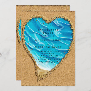 Invitation Partie d'engagement Plage et Coeur de sable