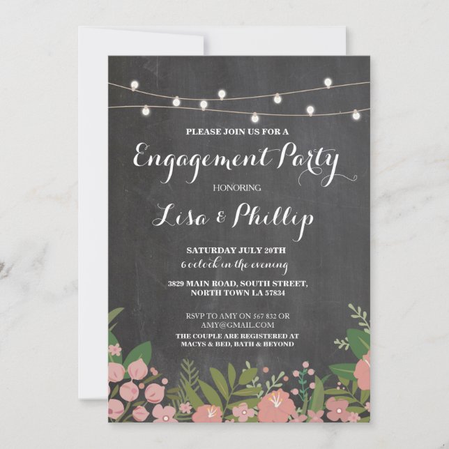 Invitation Partie d'engagement Rustic Shower Floral Chalk Inv (Devant)