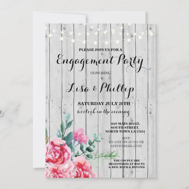 Invitation Partie d'engagement Rustic Shower Red Floral Invit (Devant)