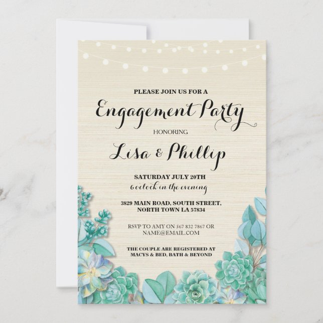 Invitation Partie d'engagement Rustic Shower Succulents Invit (Devant)