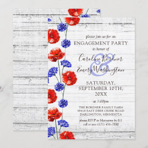 Invitation Partie d'engagement Rustic Wood & Red Poppy Countr