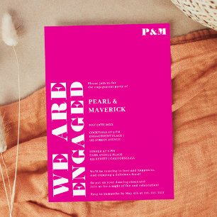 Invitation Partie d'engagement simple en néon rose mariage