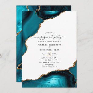 Invitation Partie d'engagement turquoise et Gold Agate
