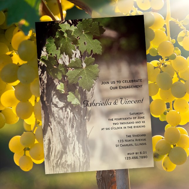 Invitation Partie d'engagement Vignoble Feuille de raisin (Créateur téléchargé)