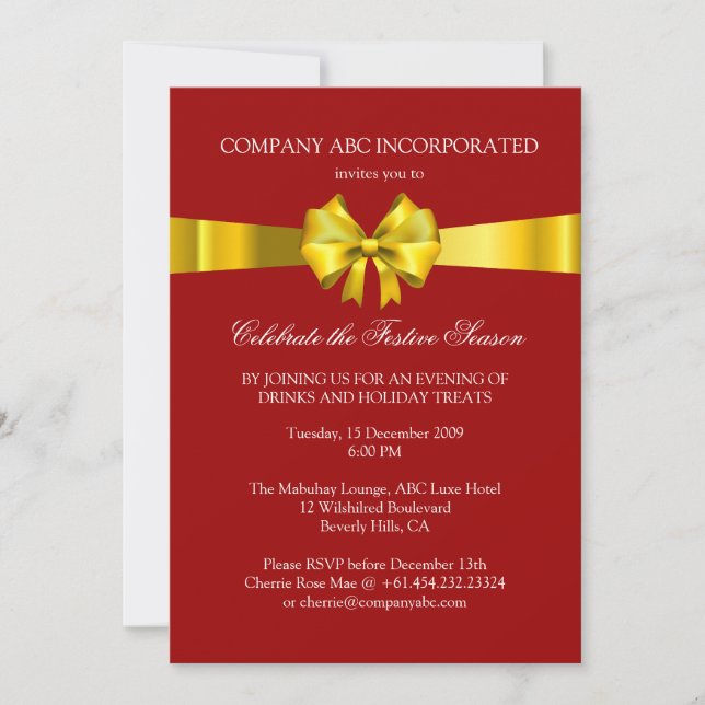 Invitation Partie d'entreprise d'illustration de ruban d'or (Devant)