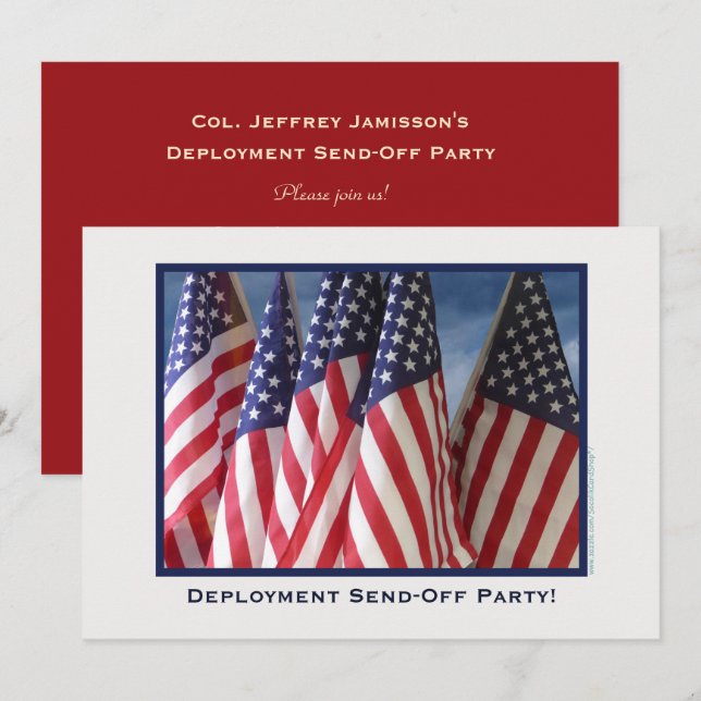 Invitation Partie d'envoi de déploiement, drapeaux américains (Devant / Derrière)