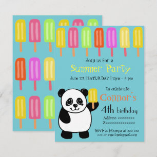Invitation Partie d'été d'ours panda avec des Popsicles