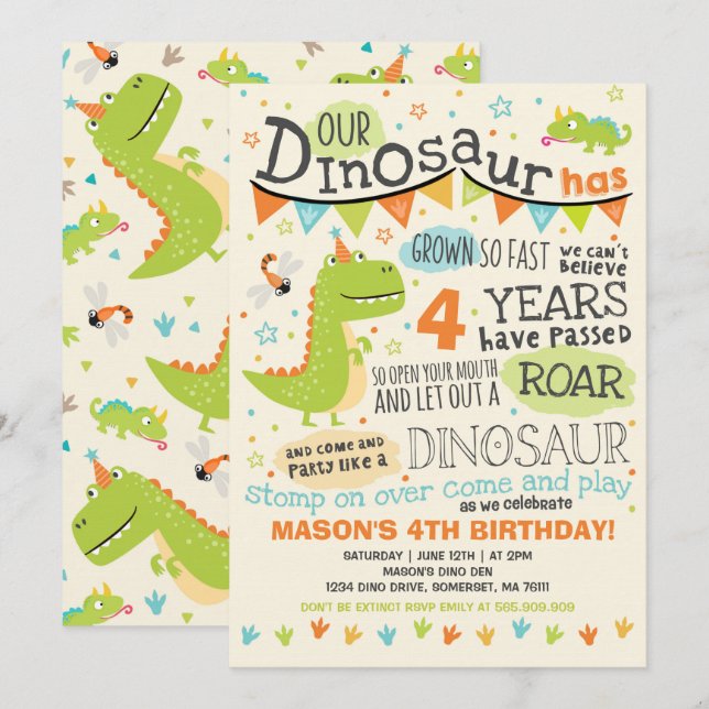 Invitation Partie d'hurlement de dinosaure d'invitation (Devant / Derrière)