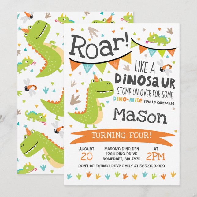 Invitation Partie d'hurlement de dinosaure d'invitation (Devant / Derrière)