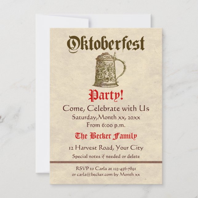 Invitation Partie d'Oktoberfest (Devant)