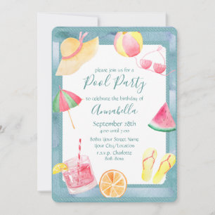 Invitation Partie du pool d'aquarelles