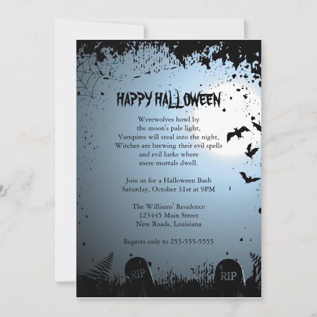 Invitation Partie éffrayante de Halloween (Devant)
