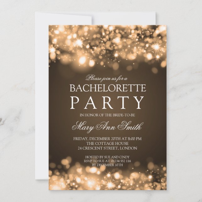 Invitation Partie élégante de scintillement de Bachelorette (Devant)