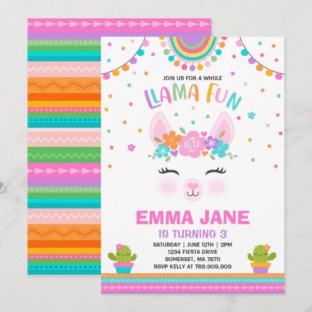 Invitation Partie entière d'amusement de lama d'invitation (Devant / Derrière)