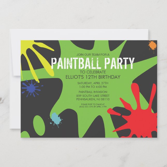 Invitation Partie faite sur commande de Paintball de floc (Devant)