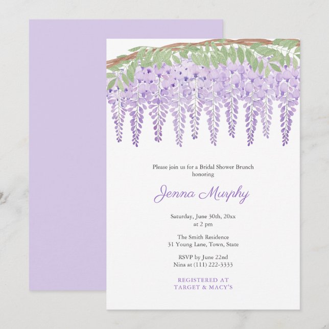 Invitation Partie Fête des mariées de l'eau-couleur Purple Wi (Devant / Derrière)