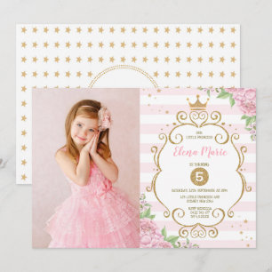 Invitation Partie florale de princesse Crown Birthday Pink