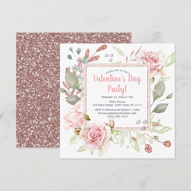 Invitation Partie florale rose de jour de Valentines de (Devant / Derrière)