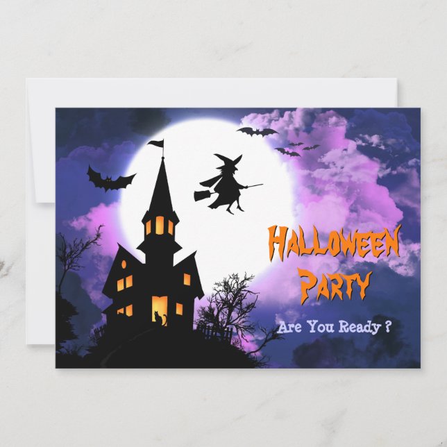 Invitation Partie hantée effrayante de Halloween de sorcière (Devant)