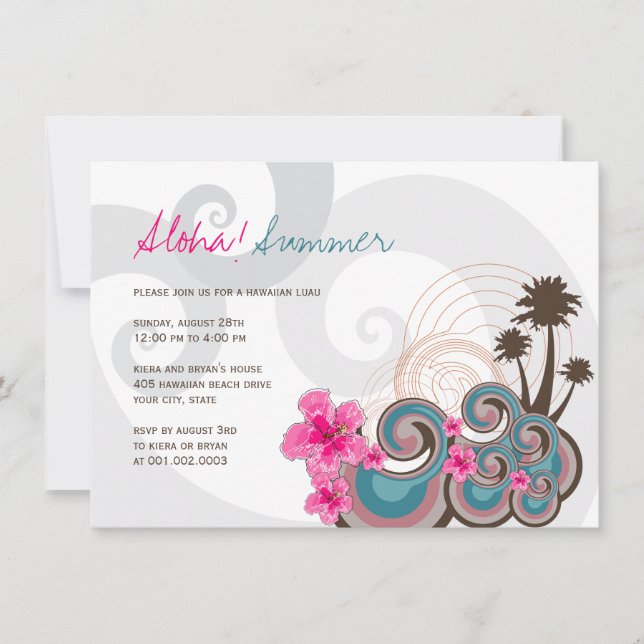 Invitation Partie hawaïenne d'été de Luau de ketmie tropicale (Devant)