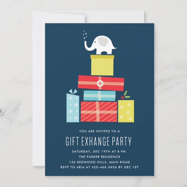 Invitation Partie Invite_Midnight d'échange de cadeau d'objet (Devant)