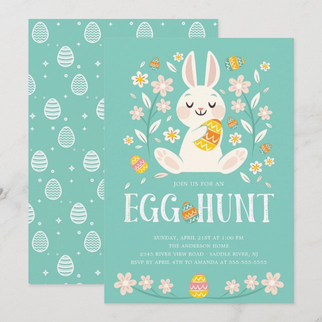 Invitation Partie mignonne de chasse à oeuf de pâques de (Devant / Derrière)