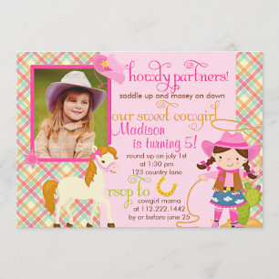 Invitation Partie mignonne de photo cheval rose moderne de