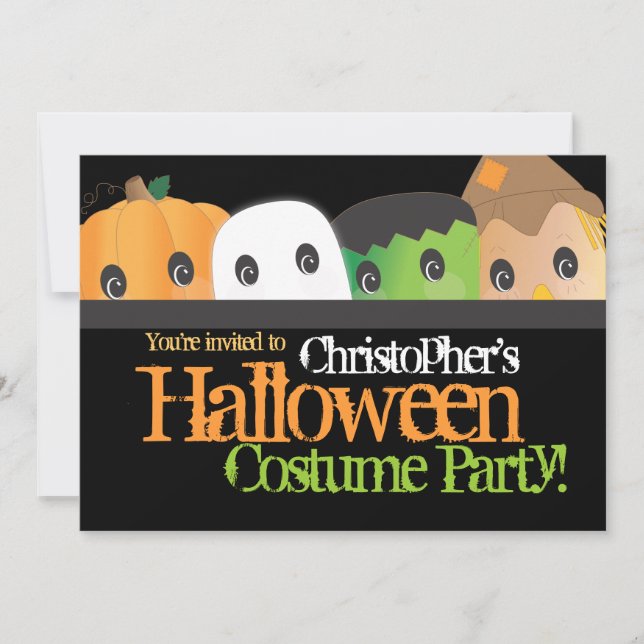 Invitation Partie mignonne éffrayante de costume de Halloween (Devant)