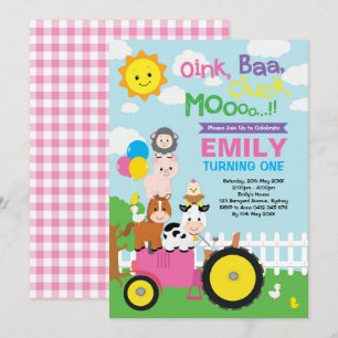 Invitation Partie mignonne et Girly d'animaux de basse-cour