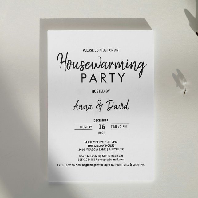 Invitation Partie minimaliste moderne de chauffage domestique (Minimalist Modern Housewarming Party Black & White Invitation simple home new house opening party )