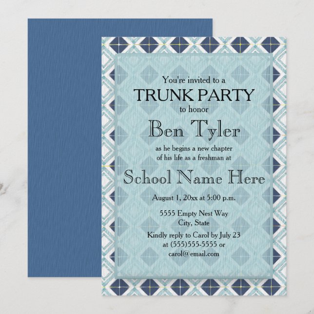 Invitation Partie Motif de la marine et du diamant bleu clair (Devant / Derrière)