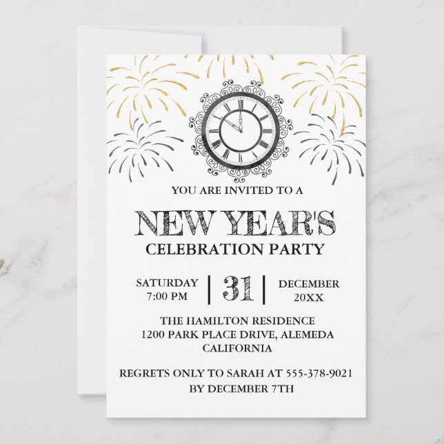 Invitation Partie noire de la célébration de nouvelle année (Devant)