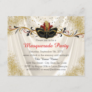 Invitation Partie noire de mascarade de rouge et d'or